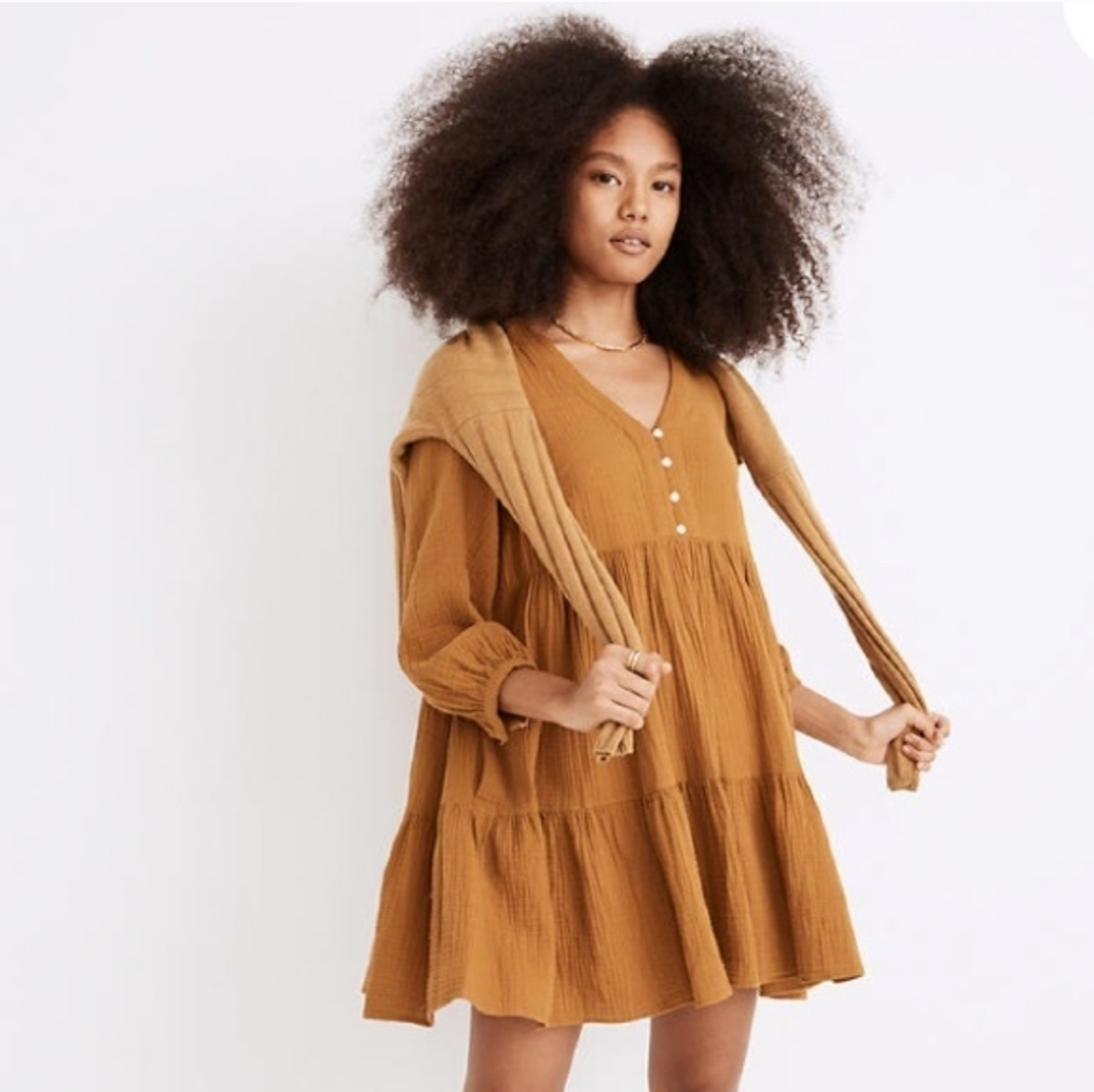 Madewell Lightspun Colette Mini Dress 10 Antique Gold